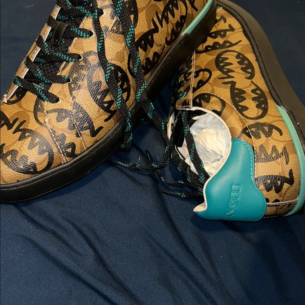 Coach Brown Sneakers with Black and Teal Accents - Picture 2 of 3